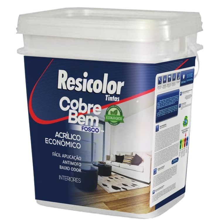 Tinta Acrílica Cobre Bem Resicolor Econômica Fosca 18L Para Paredes Internas