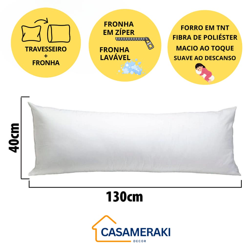 Travesseiro De Corpo + Fronha Com  Fechamneto em Zíper Extra Macio Maridão Travesseiros Cama