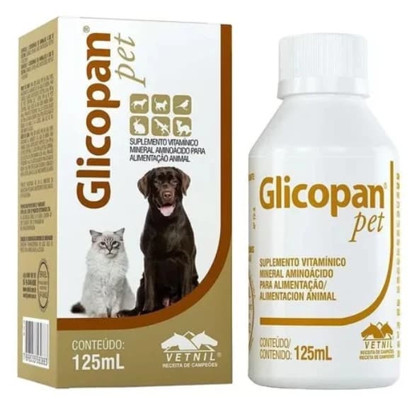 Glicopan Pet 125mL - Suplemento Vitamínico P/ Cães, Gatos, Aves, Roedores, Répteis e Mustelídeos