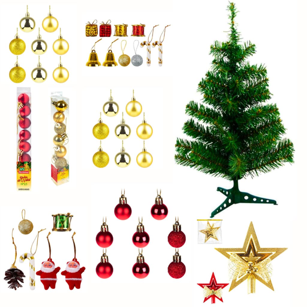 Arvore De Natal decorada Pequena 60cm Enfeites variados Pinheiro canadense