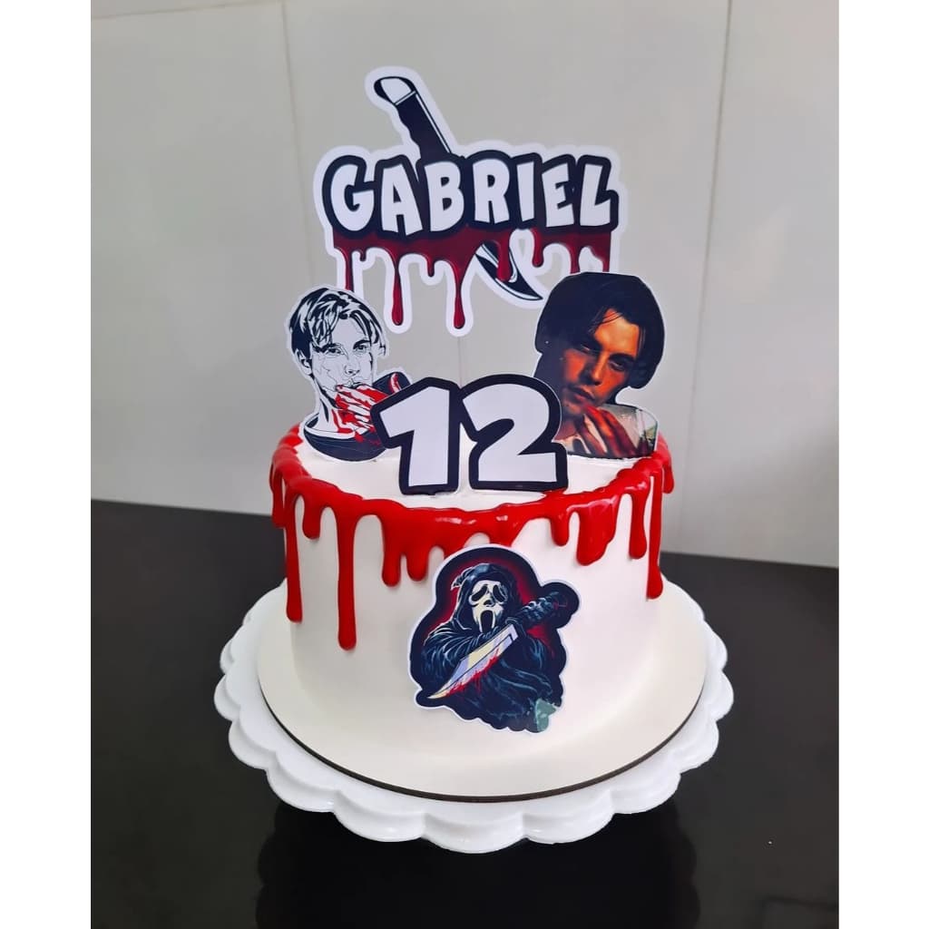 Topo de bolo hallowen - filme Pânico -Stab Billy - Topo de bolo personalizado - DECORAÇÃO - FESTA