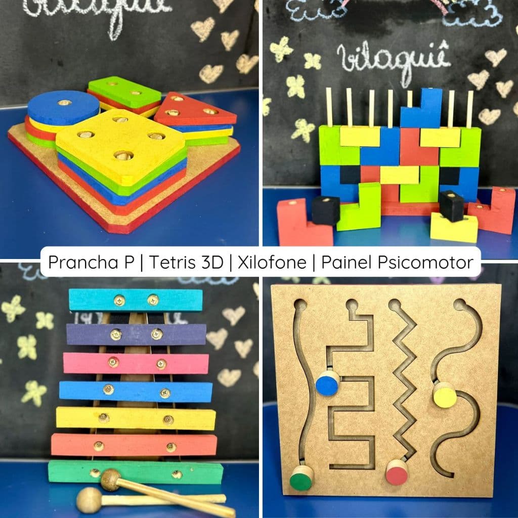 Kit Atividades 4 Brinquedos Pedagógicos Educativos Madeira MDF- Primeira Infância