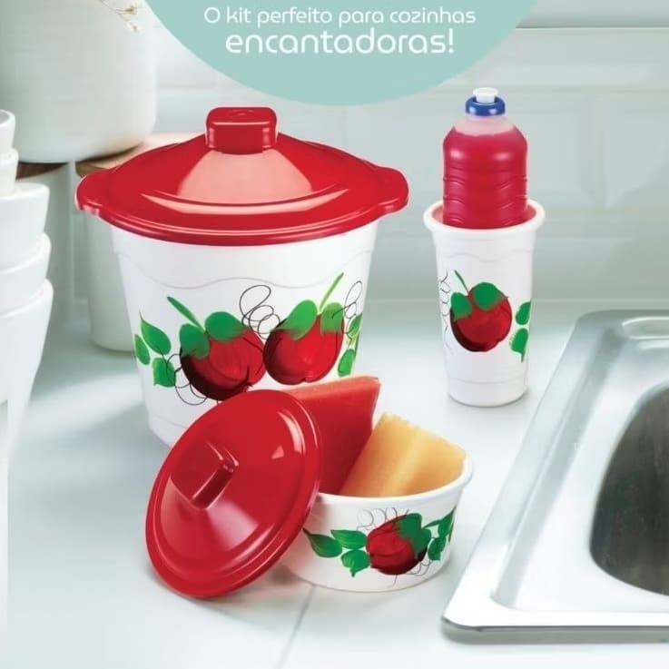 Kit Lixeira Pia de Cozinha 2,7L, Porta detergente 500ml e Porta Sabão ou Esponja 800ml Coloridos