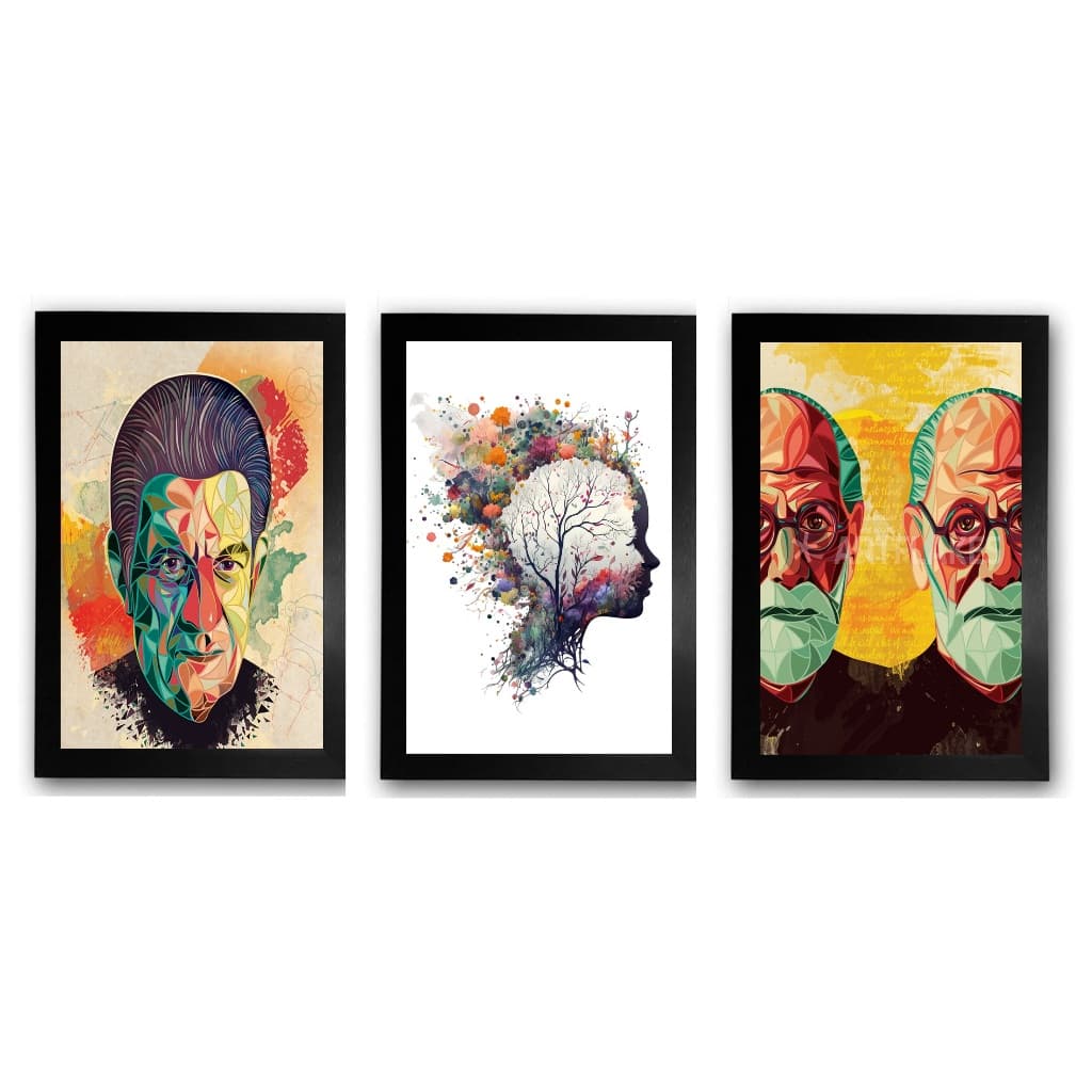 Kit 3 Quadros Jacques Lacan e Sigmund Freud Psicanálise Psicologia 21x30cm cod.5