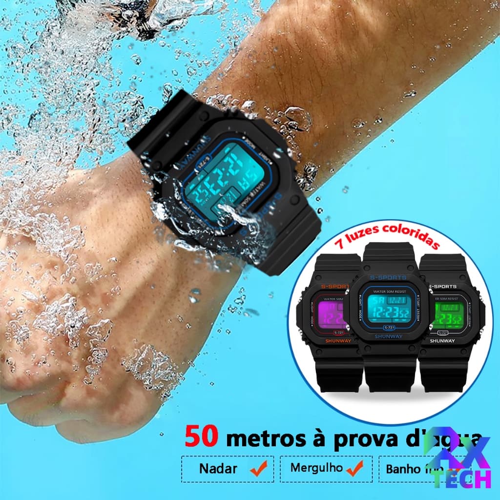 Relógio Pulso Eletrônico Digital Homens LED Original Luminoso Esportivo Para Masculinos Shock A Prova D Água S721