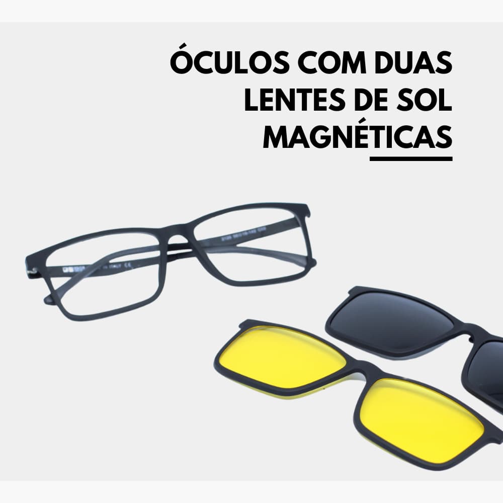 Óculos com duas Lentes de Sol Magnéticas Modelos Quadrado - 2126