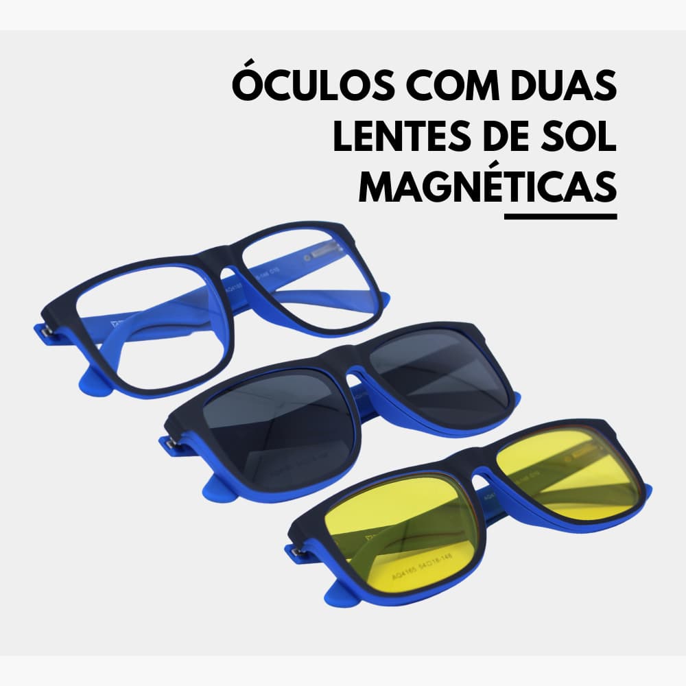 Óculos com duas Lentes de Sol Magnéticas Modelos Quadrado - AQ4165