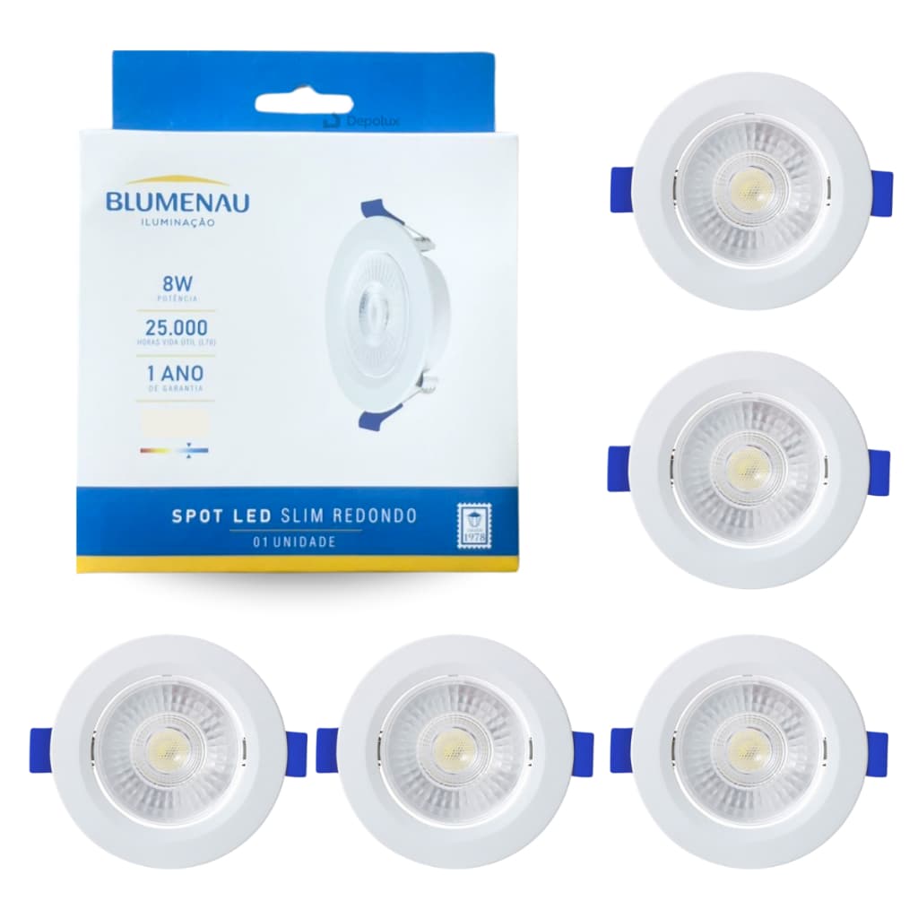 Kit 6 Spot De Led Luminária De Teto Luz Embutir Redondo 8W Direcionável Bivolt Blumenau