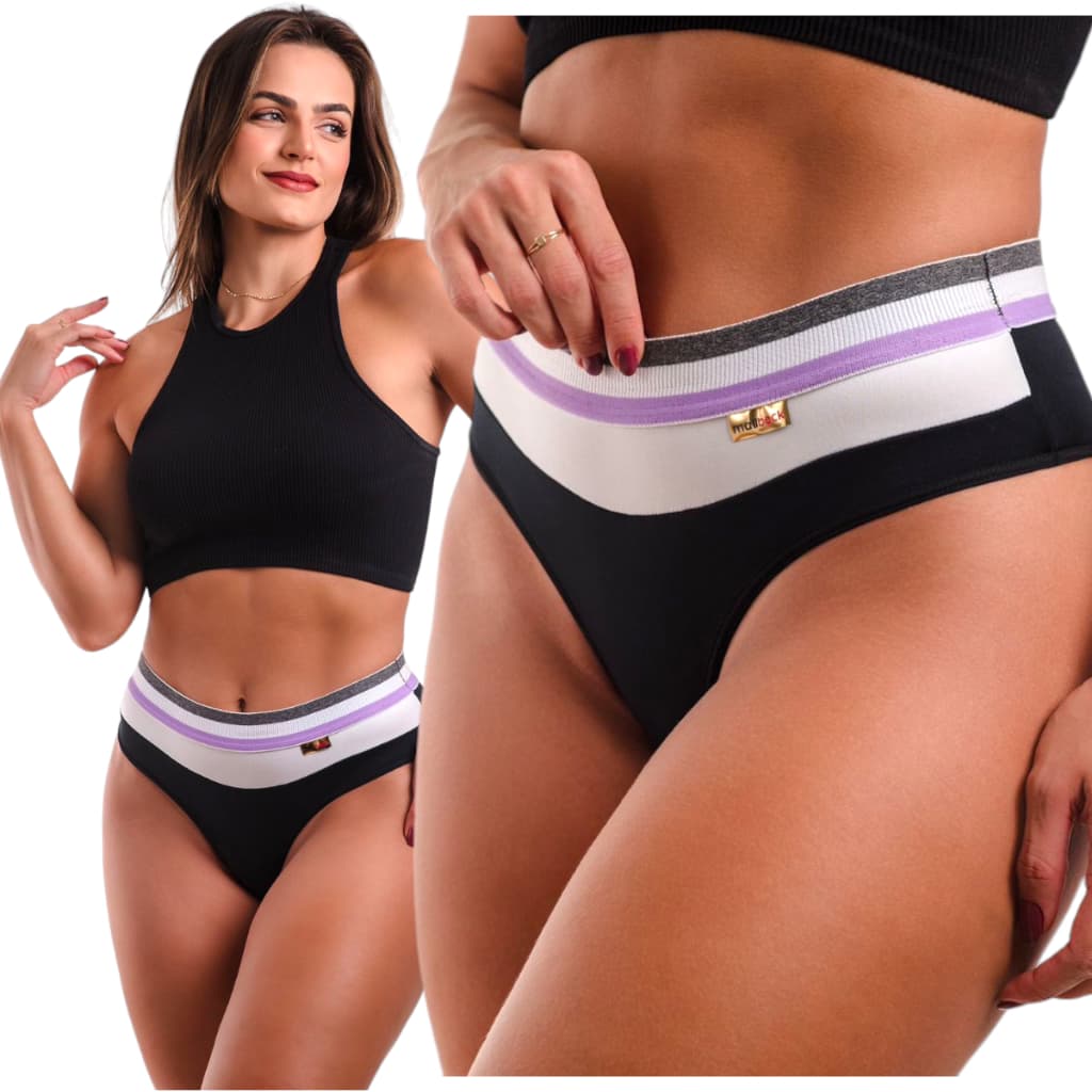 Kit 5 Calcinhas Tanga Conforto Moda Íntima Elástico Canelado Cintura Alta