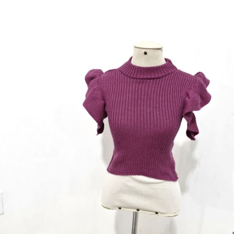 cropped de tricô Pink dália, com mangas de babado