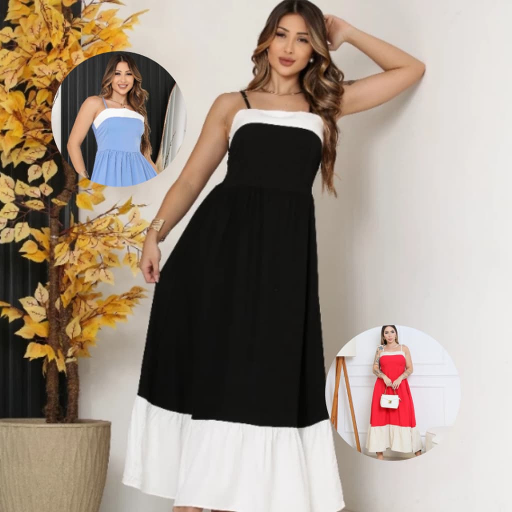 Vestido Feminino Longo Bicolor sem Bojo Soltinho Gravida