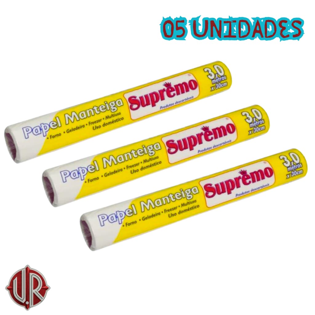 Kit 05 Rolos de Papel Manteiga Antiaderente Descartável para Cozinha Forno Assar e Culinária