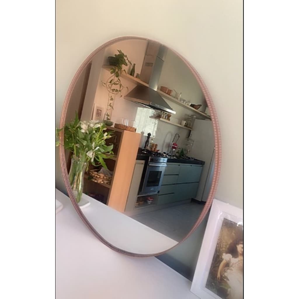 Espelho Adnet Gigante Sem Alça Couro Até 90cm Decoração Chique Vidro Com Moldura Couro