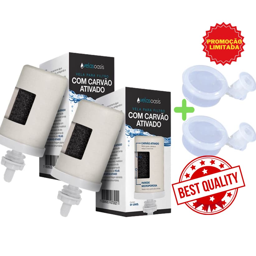 Kit 2 Velas Oasis Carvão Ativado Para Filtro Barro + 2 Boias Dosadoras Promoção