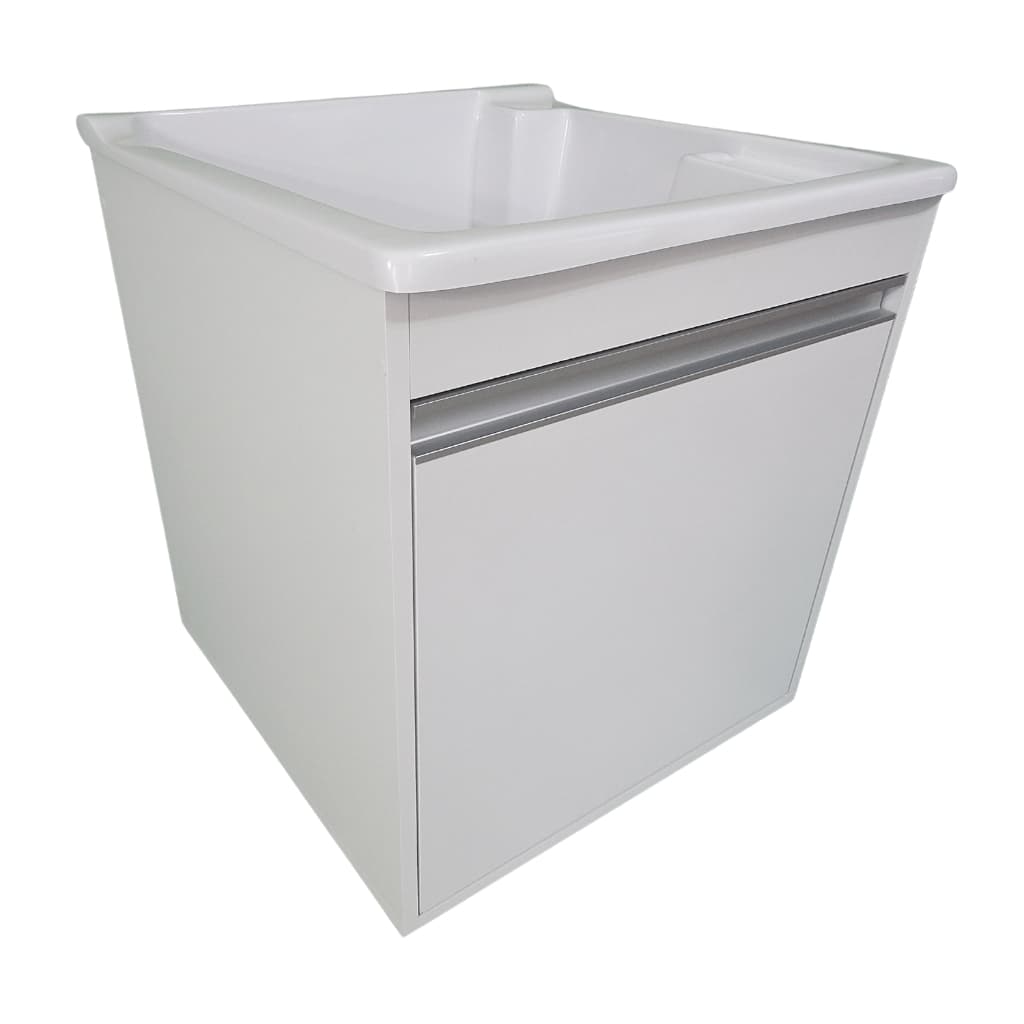 Gabinete Armário MDF 54cm Suspenso Tanque lavar Roupa Fibra 40L Torneira De Bancada Entregue Montado