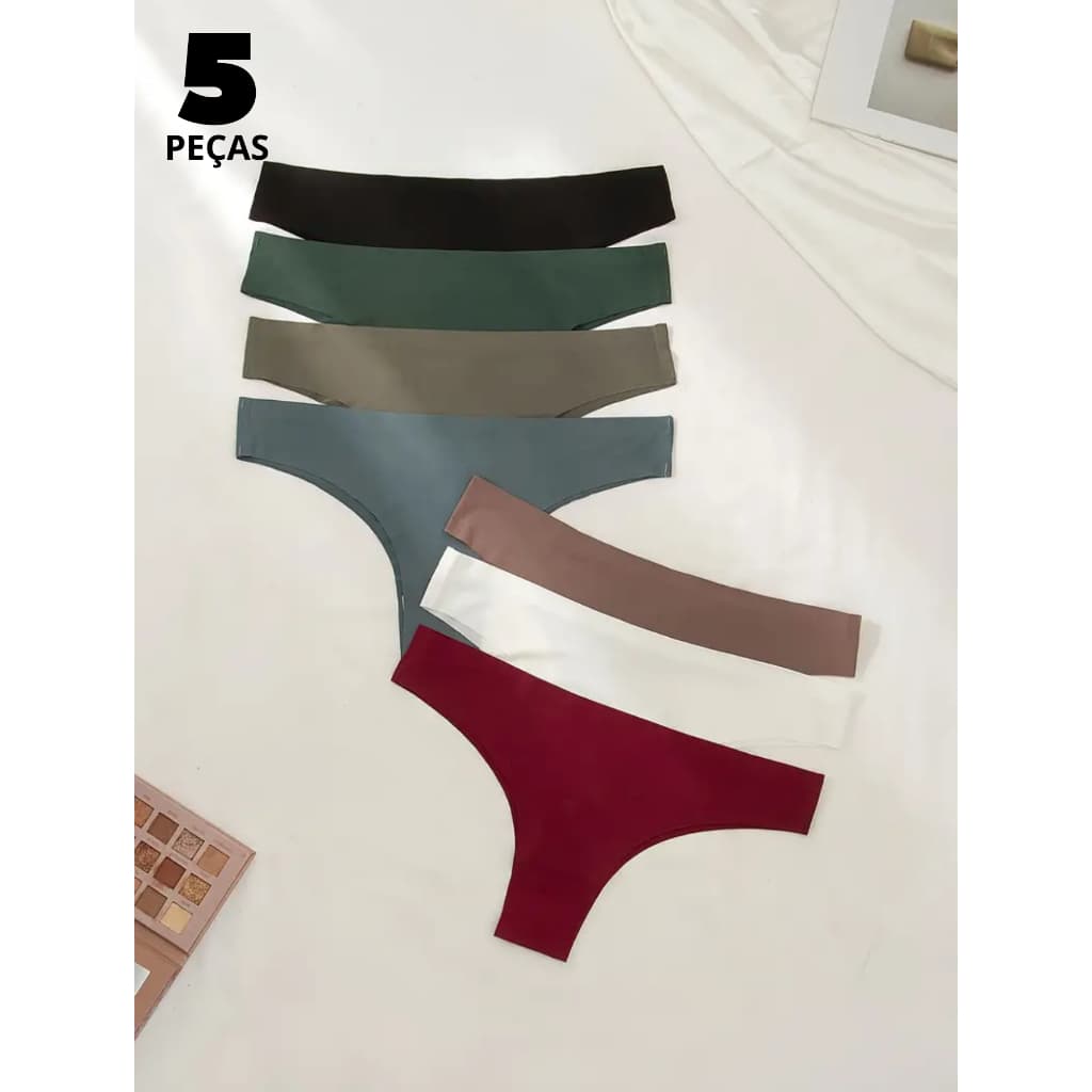 Kit 5 Calcinhas Sem Costura Tanga Microfibra