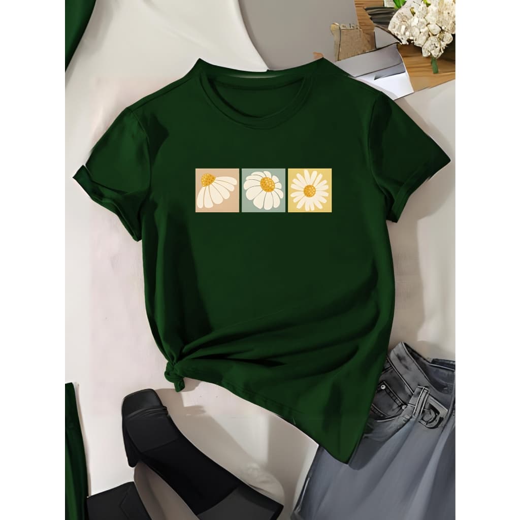 Blusa Feminina Tshirt Margaridas Flores Camiseta Algodão Estilo Moda Mulher Tendência Lançamento