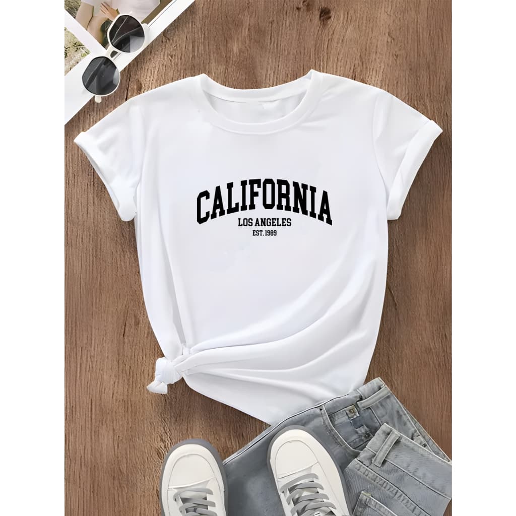 Camiseta Feminina T-Shirt California Camisa Manga Curta Algodão Estampada Moda Feminina Blogueira Mulher Academia Treino