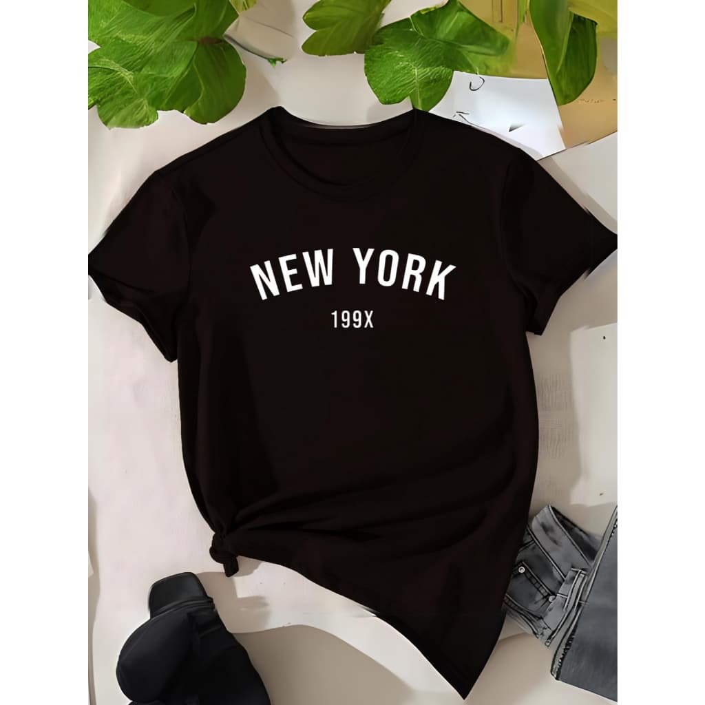 Camiseta Feminina T-Shirt New York Camisa Manga Curta Algodão Estampada Moda Feminina Blogueira Mulher Academia Treino