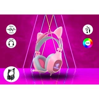 Fone Headset Gamer Gatinho com Fio e LED RGB Fone de ouvido- Orelhas Removíveis Estilo GT-64