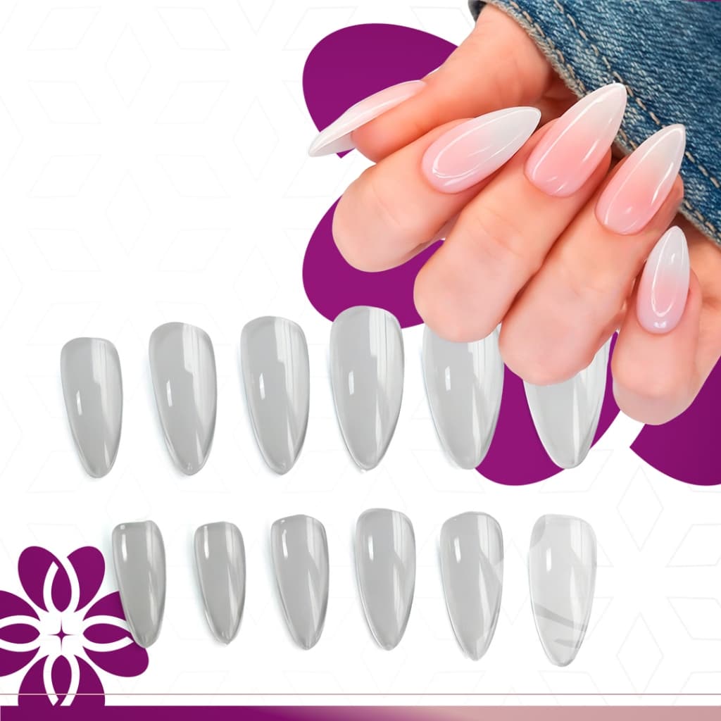100 Unhas Postiças Inteiras Tips amendoada transparente/leitosa