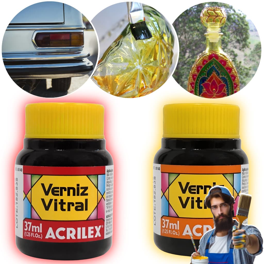Kit 2 Verniz Vitral Acrilex - 37ml - Laranja E Vermelho Fogo