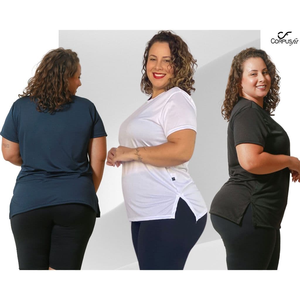 Blusa Plus Size Sobre Legging Feminina Roupa Academia Tampa Bumbum Camisa Básica Lisa Kit 3 Camiseta
