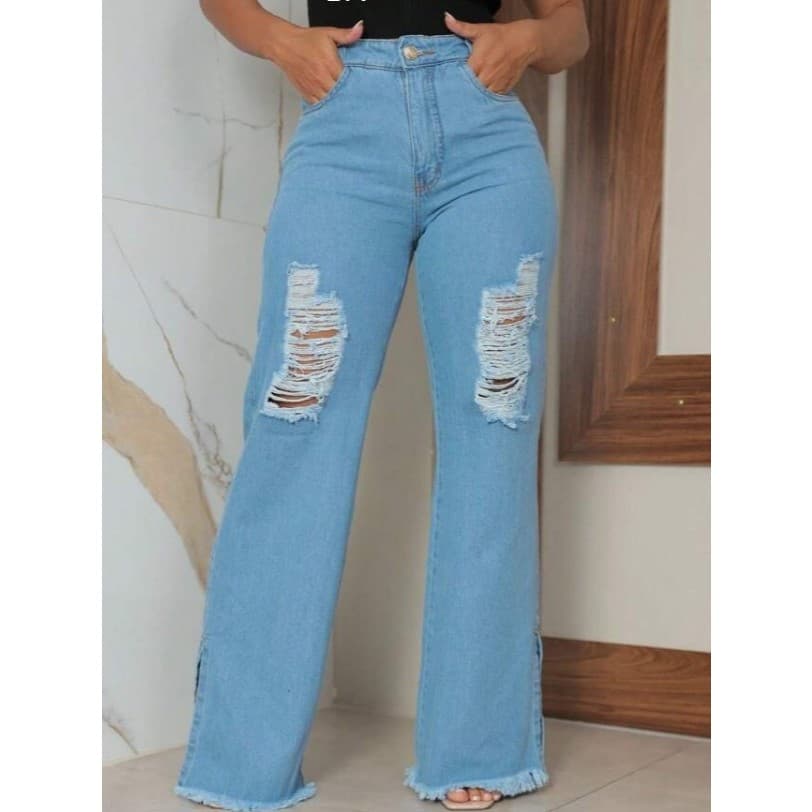 Calça Jeans Wide Leg com Rasgo