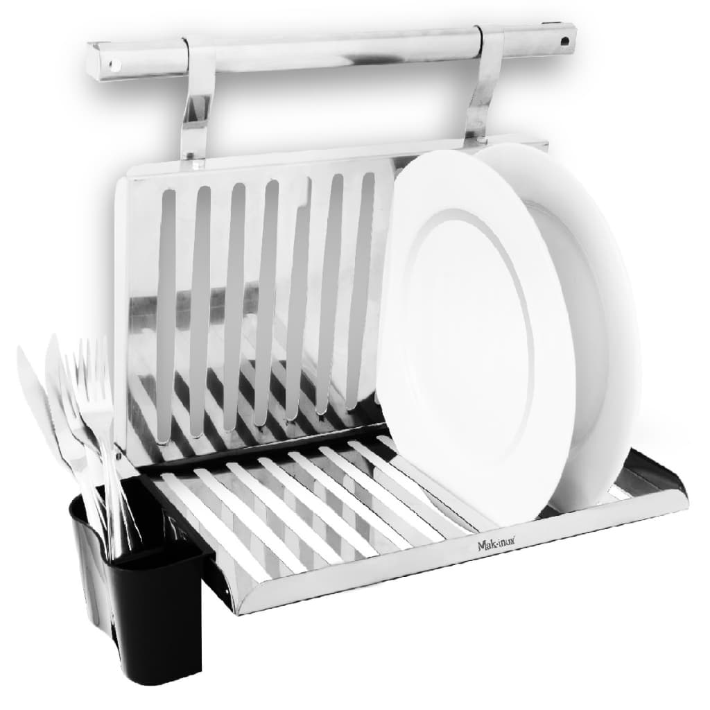 Escorredor De Louca Aço Inox Parede Dobrável 12 Pratos Porta Talher Barra 40 cm Suporte Pratos