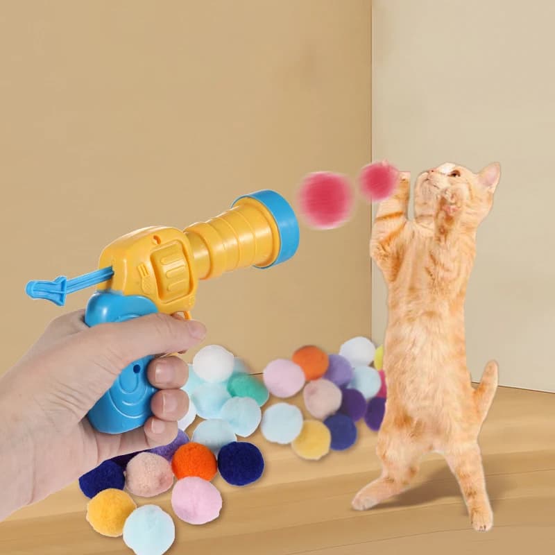 Brinquedos Para Gatos Pet Arma de Brinquedo Interativa Alta Diversão Para Gatos Pets Bola de Pelúcia Lança Solta Bolinha