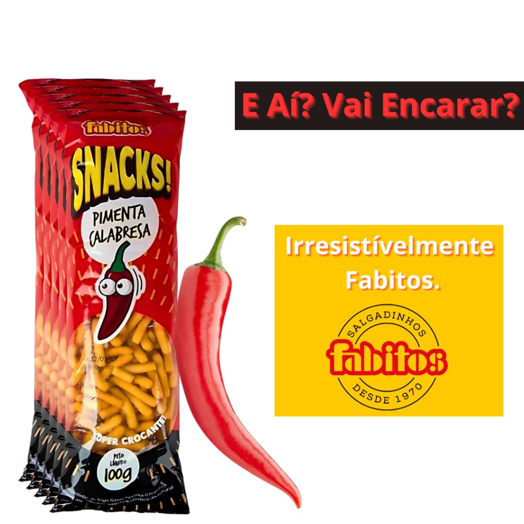 •Kit 5• Fabitos Snacks Pimenta de Calabresa Super Crocante Apimentada Alta Qualidade 100G Cada
