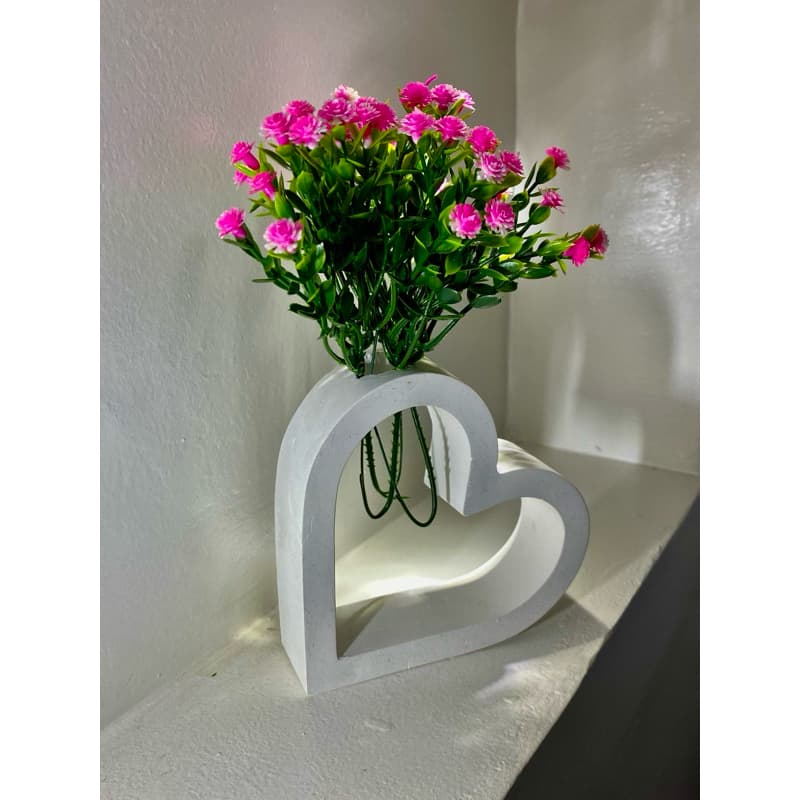 Coração Gesso Vaso Decoração Mesa Sala Quarto