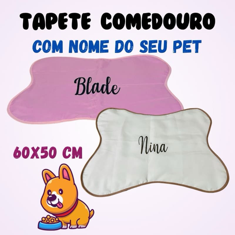 TAPETE COMEDOURO TECIDO COM NOME  Modelo Osso