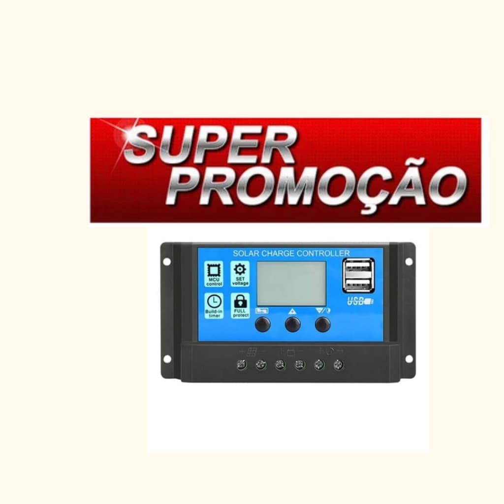 Controlador de Carga Solar Pwm Mppt LCD 100A 60A 30A 20A 10A  12v/24v + Dual USB - Brasil