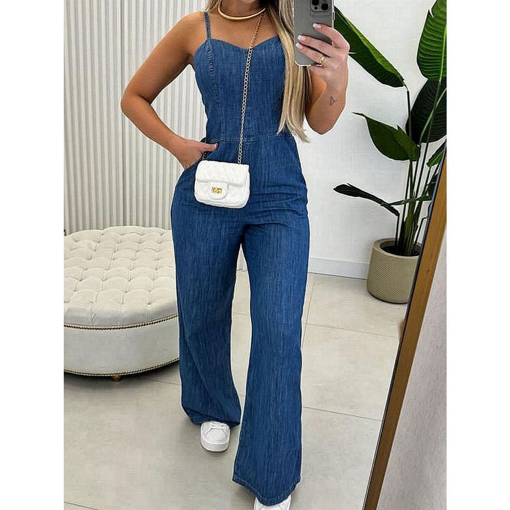 Macacao jeans Recata e Perna Larga de verao  envio imediato