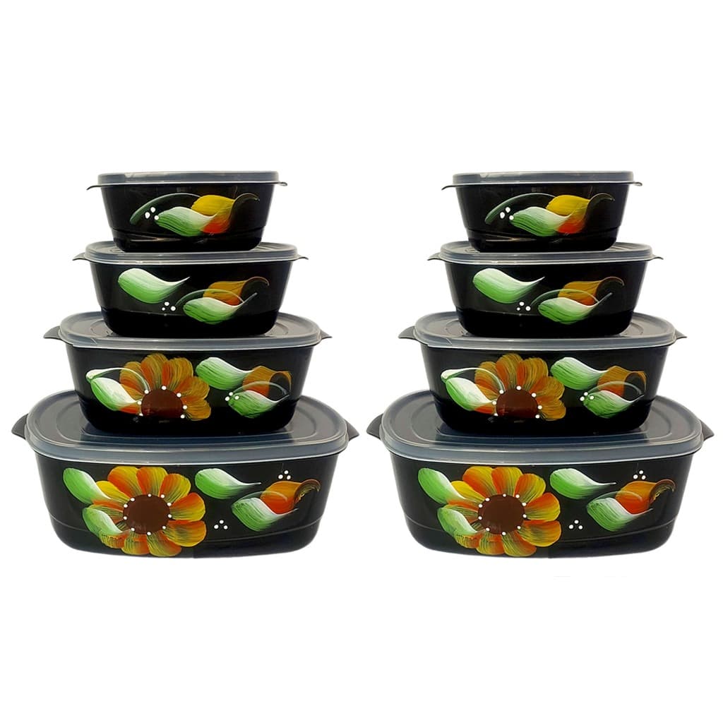 Kit 8 Potes Plásticos Decorados à Mão para Organização e Decoração da Cozinha