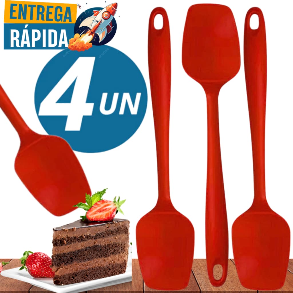 Kit 4 Espátula de Silicone Espátula 27cm Grande Reta Cozinha Casa Buffet