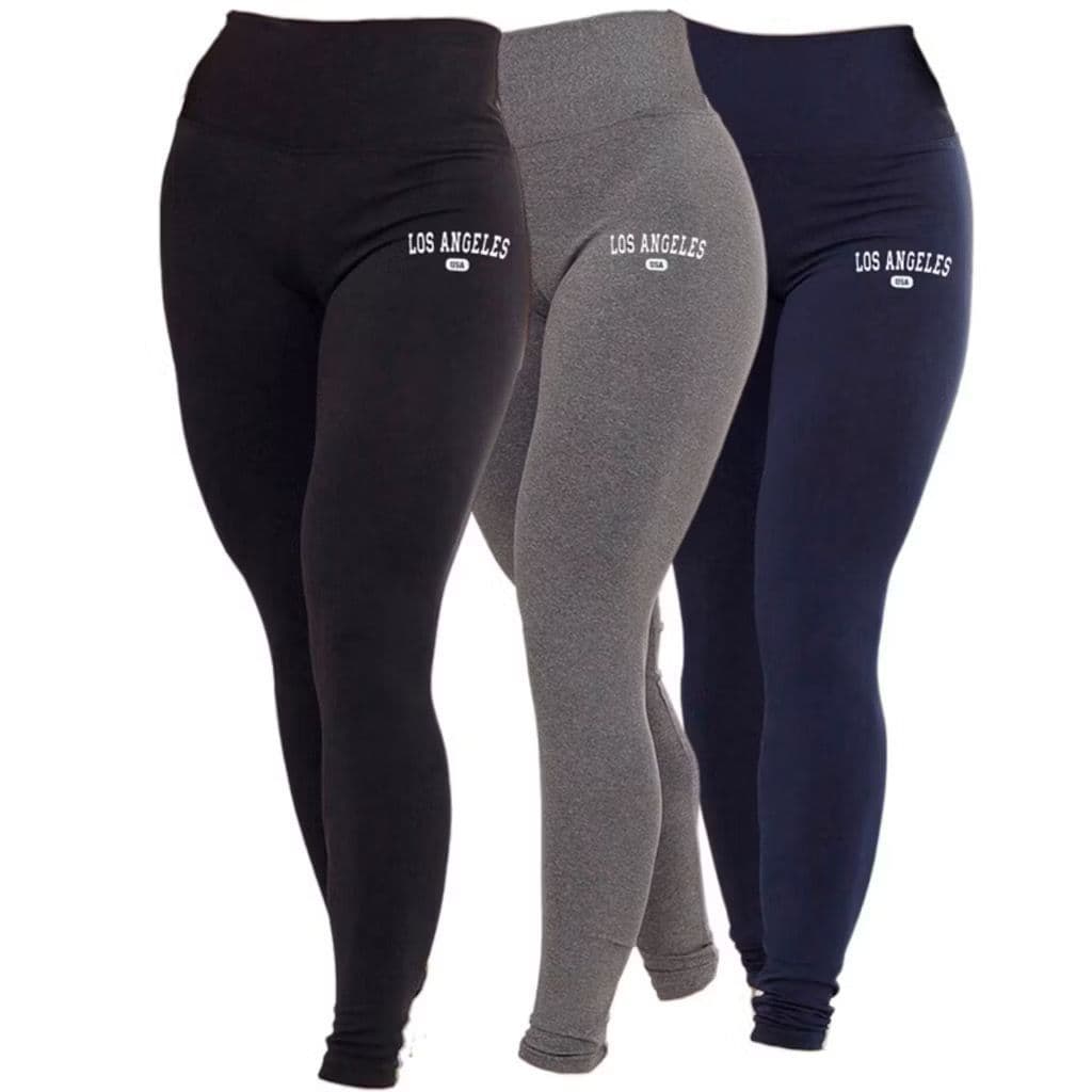 Kit 3 Calças Legging Leg Cintura Alta Suplex Feminina Academia Los Angeles