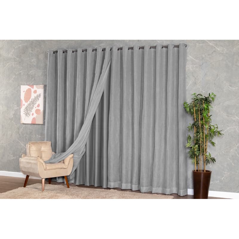 Cortina Voil Linho Gaze Com Forro Microfibra Tecido 3,00 X 2,30 / 2,40 / 2,50 / 2,60 / 2,70 / 2,80