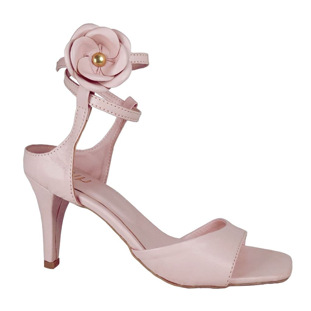 Sandália Feminina com Salto Fino 9,5 cm e Camélia Removível – Várias Cores Disponíveis