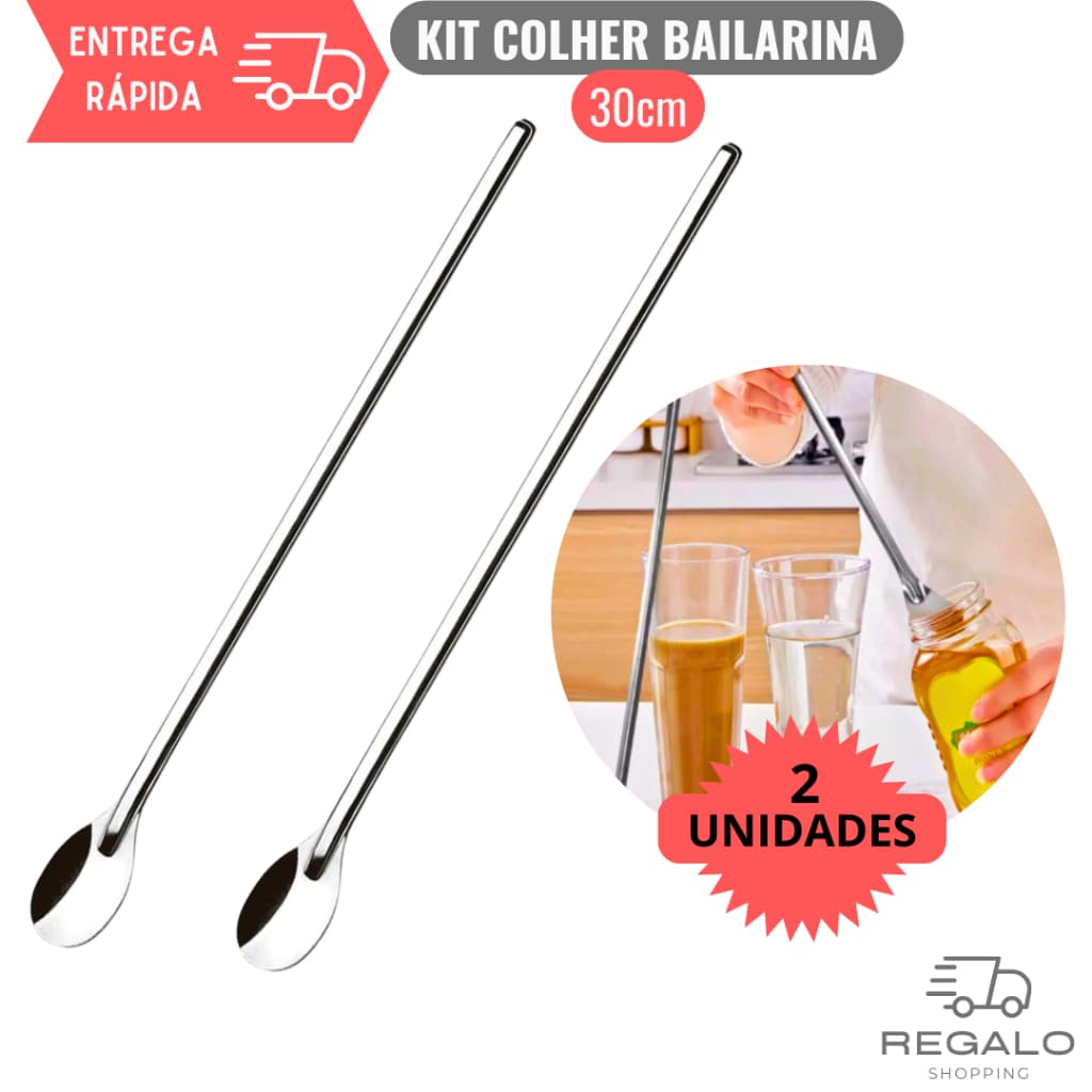 2 Colheres Grandes 30cm Colher para Sucos Drinks Milkshakes Colher Bailarina Aço Inox para Cozinha