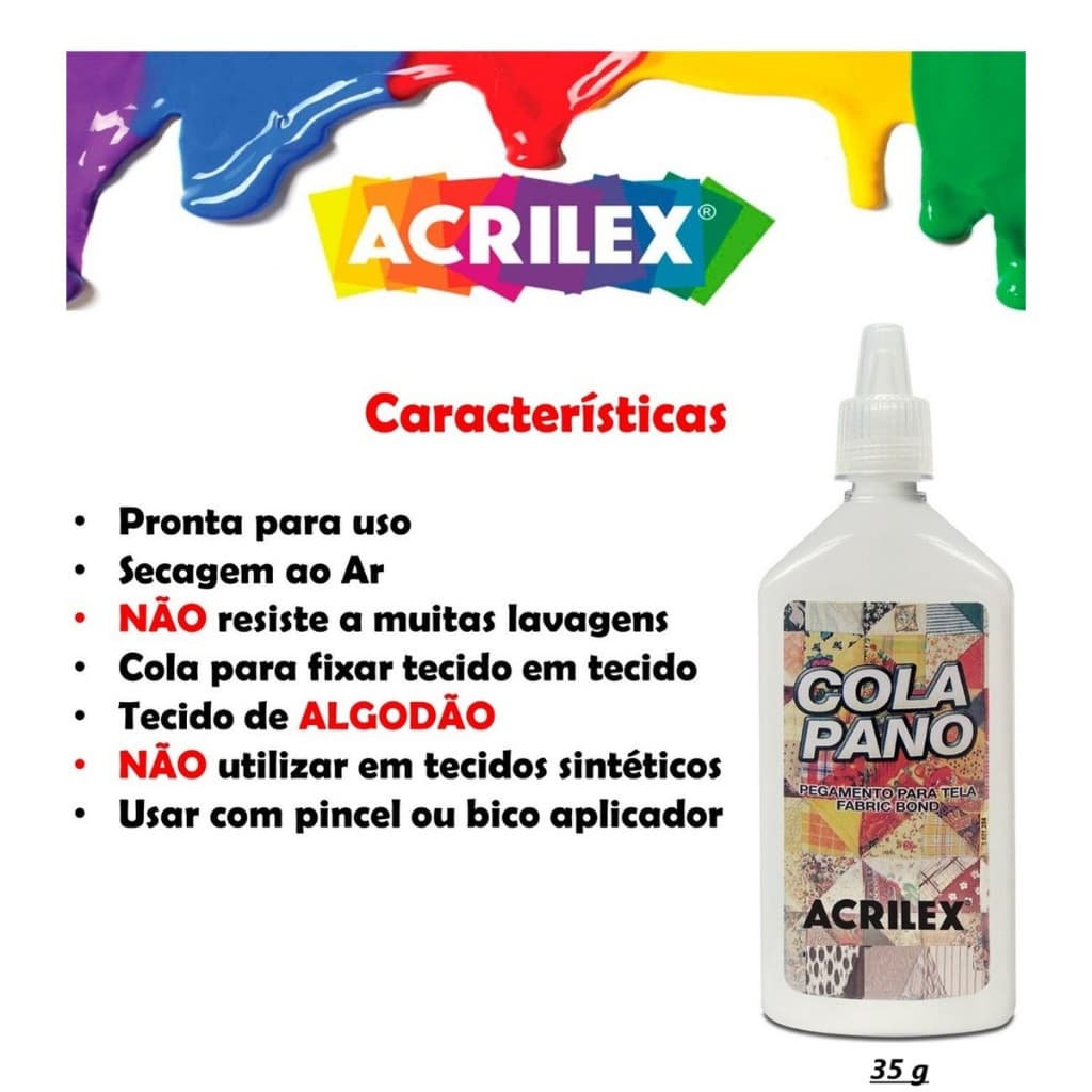 1 Cola Pano Para Tecidos De Algodão Branca Sem Cor 35 g Acrilex