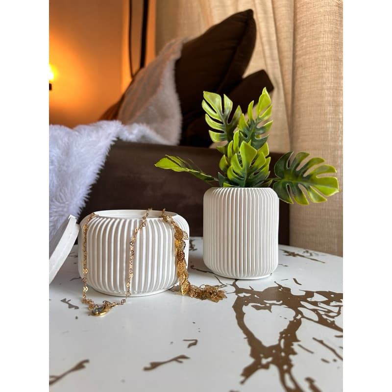 kit dois potes organizadores de gesso, porta jóias, porta trecos, porta pincéis, vasos decorativos para plantas