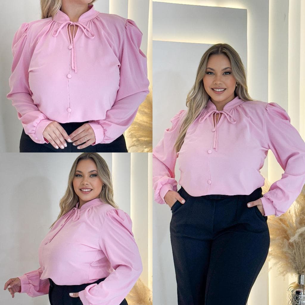 Blusa plusize social manga longa com manga princesa