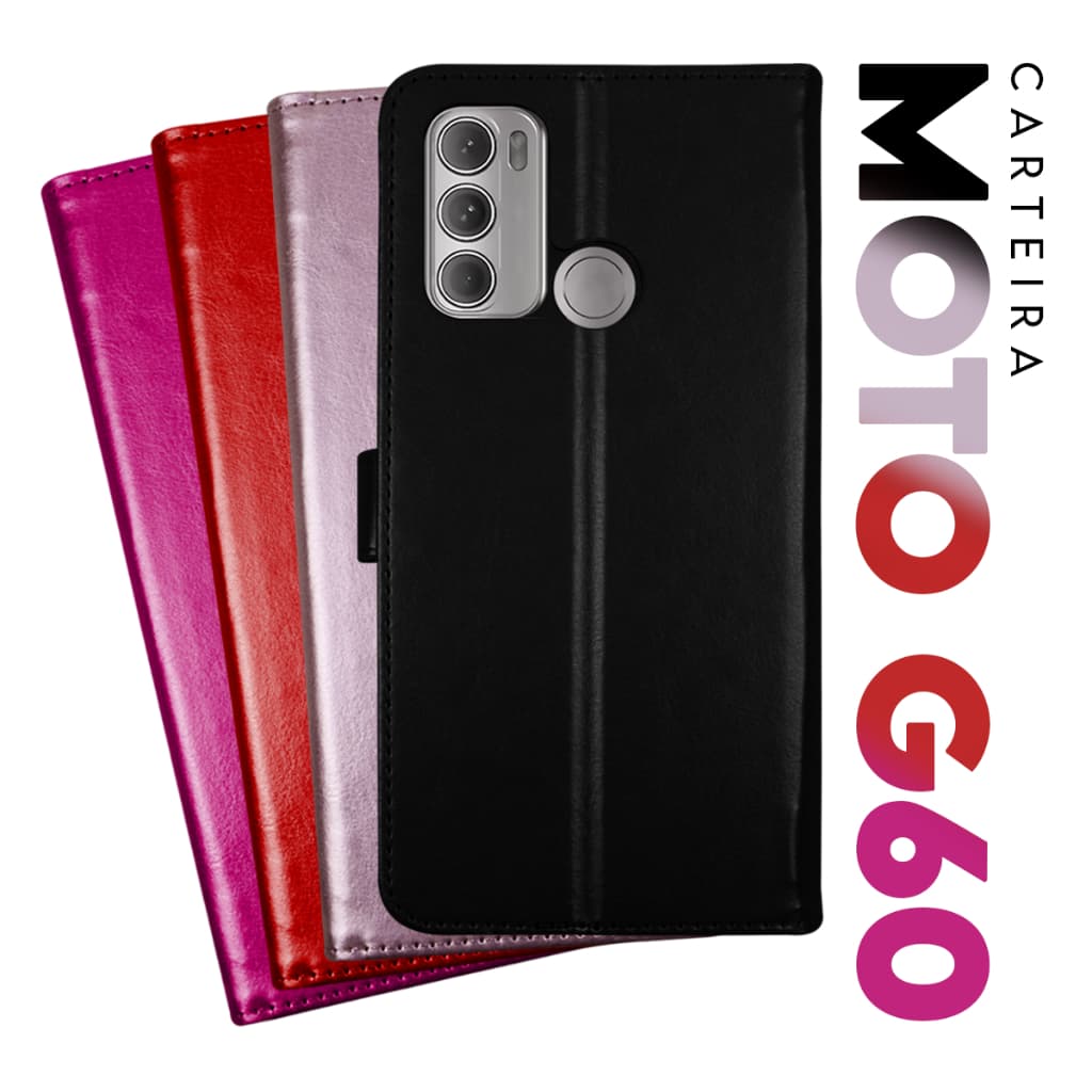 Capa Case Capinha Carteira Flip Cover Couro Sintético PRETA Para Motorola Moto G60 Xt2135 tela 6.8 pol - Cell in Power25