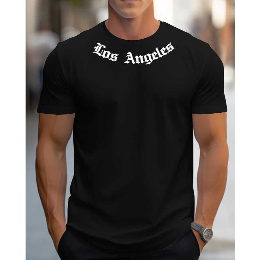 Camiseta Masculina LOS ANGELES ARCO Simples De Manga Curta Gola Redonda Estampada Lançamento