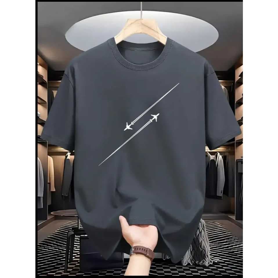 Camiseta Masculina AVIÃO Simples De Manga Curta Gola Redonda Estampada Lançamento