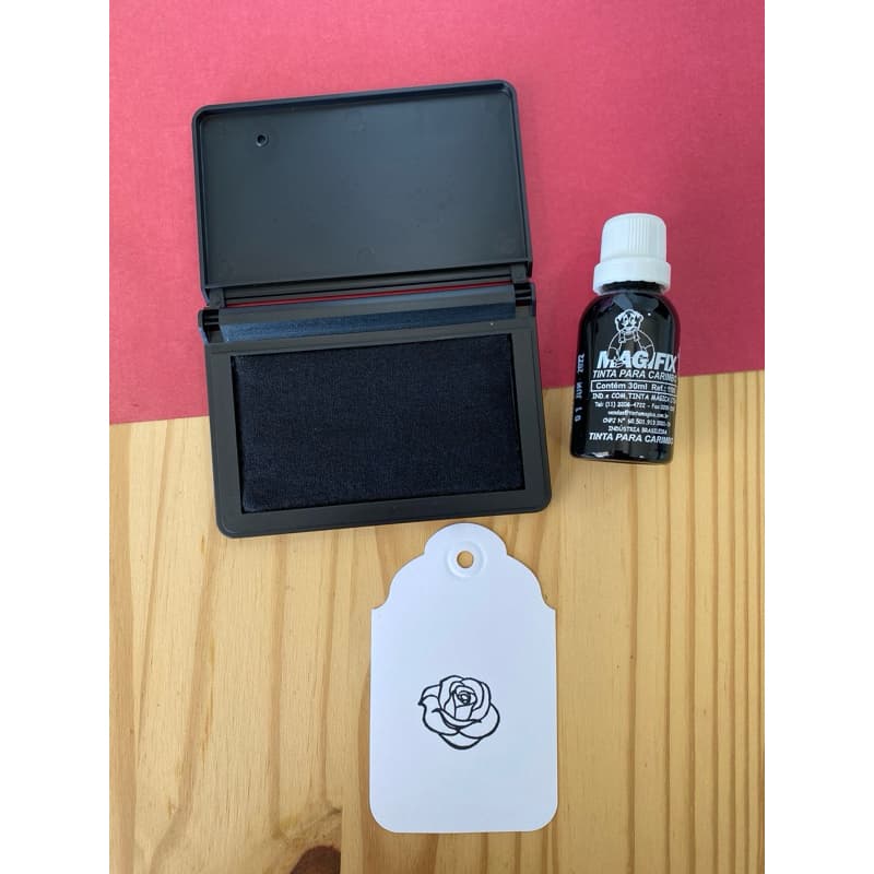 Almofada para carimbo em feltro marca real pen N2 + Tinta Cor: Preta