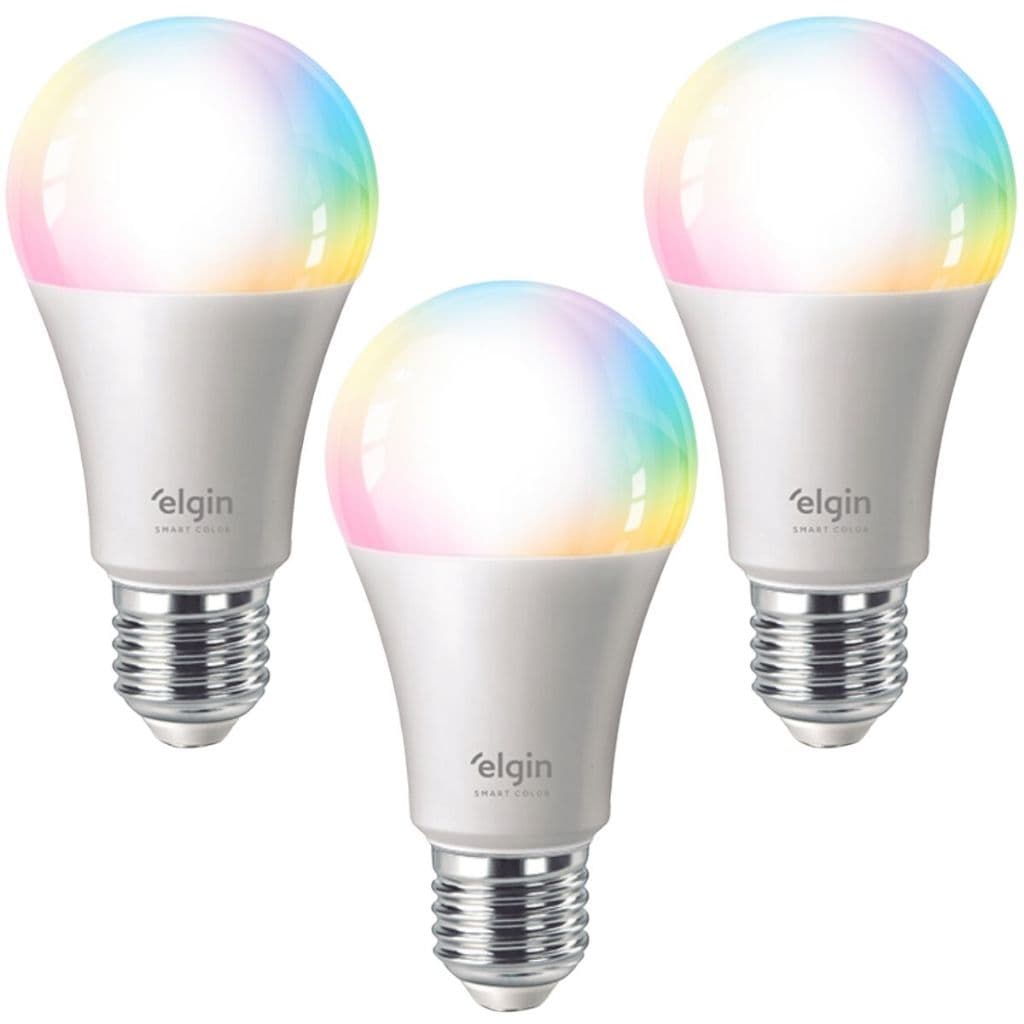 Kit 3 Lâmpadas Inteligente Led Bulbo 10w Rgb Smart Color - Elgin
