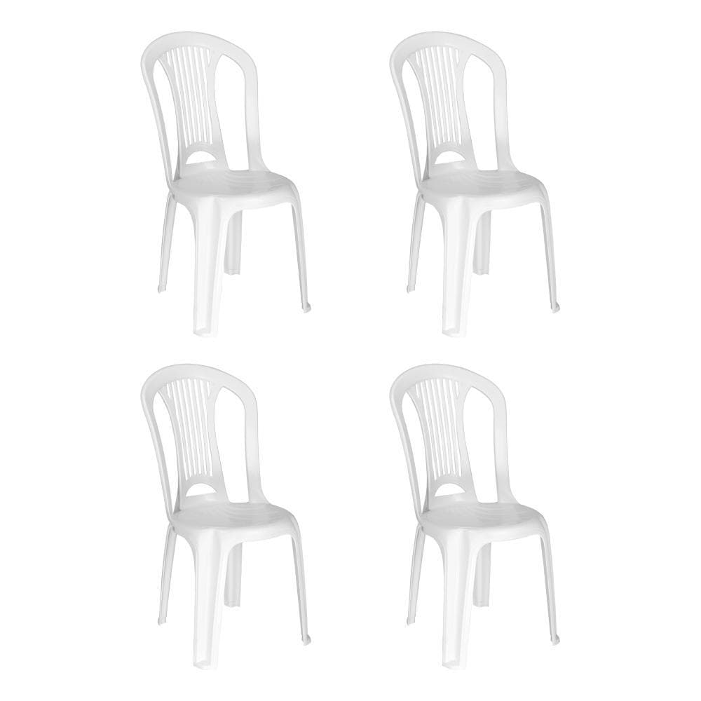 Kit 4 Cadeiras Atlântida Branca Tramontina P/Igreja Restaurante Jardim